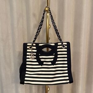 Chanel striped nautical black and white cotton shoulder bag